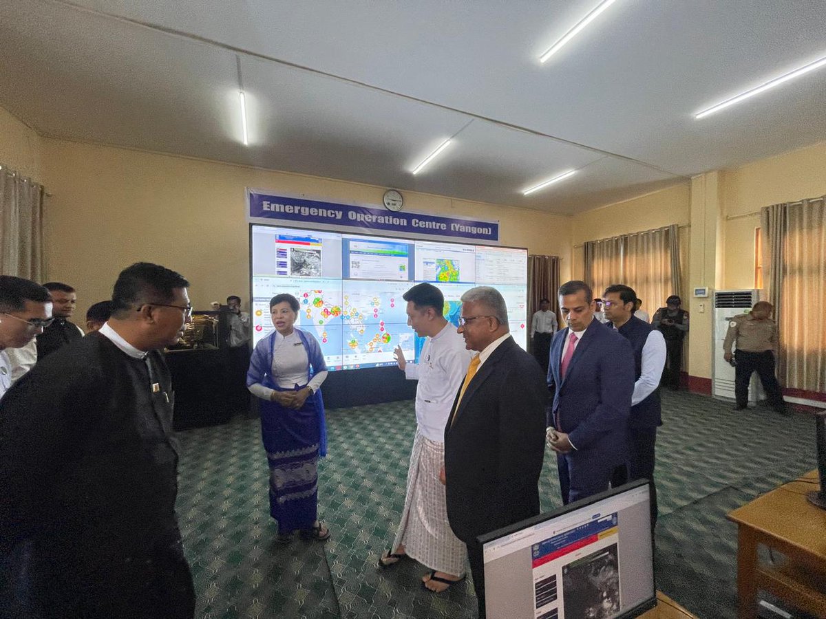 IndiainMyanmar's tweet photo. Standing steadfast with the people of Myanmar at all times to build disaster resilience &amp; response capacity. Amb Abhay Thakur handed over an Emergency Operation Centre to disaster management authorities, as well as advanced technical equipment to the engineering federation today. https://t.co/ee6nV5OmFQ