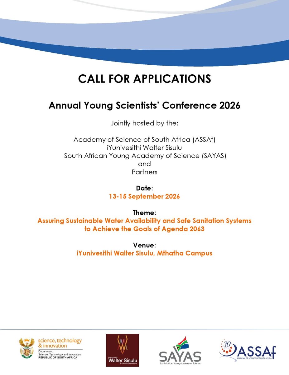 ASSAf_Official's tweet photo. 🔔 CALL FOR APPLICATIONS

Theme: Assuring Sustainable Water Availability &amp; Safe Sanitation Systems to Achieve the Goals of Agenda 2063

 Complete &amp; submit the online application form in full by 21 June 2026. 

To access the application form, use the link: https://t.co/lNxdVRU59a https://t.co/0BifLOAJiw