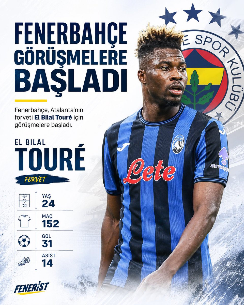Feneristcom's tweet photo. FENERBAHÇE GÖRÜŞMELERE BAŞLADI

Fenerbahçe, Atalanta’nın forveti El Bilal Touré için görüşmelere başladı.

Yaş : 24
Maç : 152
Gol : 31
Asist : 14

(Nicolo Schira)

#Fenerbahce #Futbol #Sports https://t.co/RVyFTNlMuO