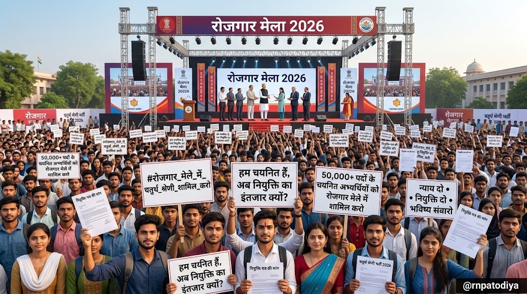 ksjat9462's tweet photo. जब रोजगार मेले में हजारों युवाओं को नियुक्ति पत्र दिए जाएंगे, तब चतुर्थ श्रेणी भर्ती के चयनित अभ्यर्थियों को भी उनका हक मिलना चाहिए।

सरकार से बस एक ही मांग —
"रोजगार मेले में चतुर्थ श्रेणी भर्ती को शामिल करो।"
@BhajanlalBjp @alokrajRSSB 
#रोजगार_मेले_में_चतुर्थ_श्रेणी_शामिल_करो https://t.co/YHnyZdXz28