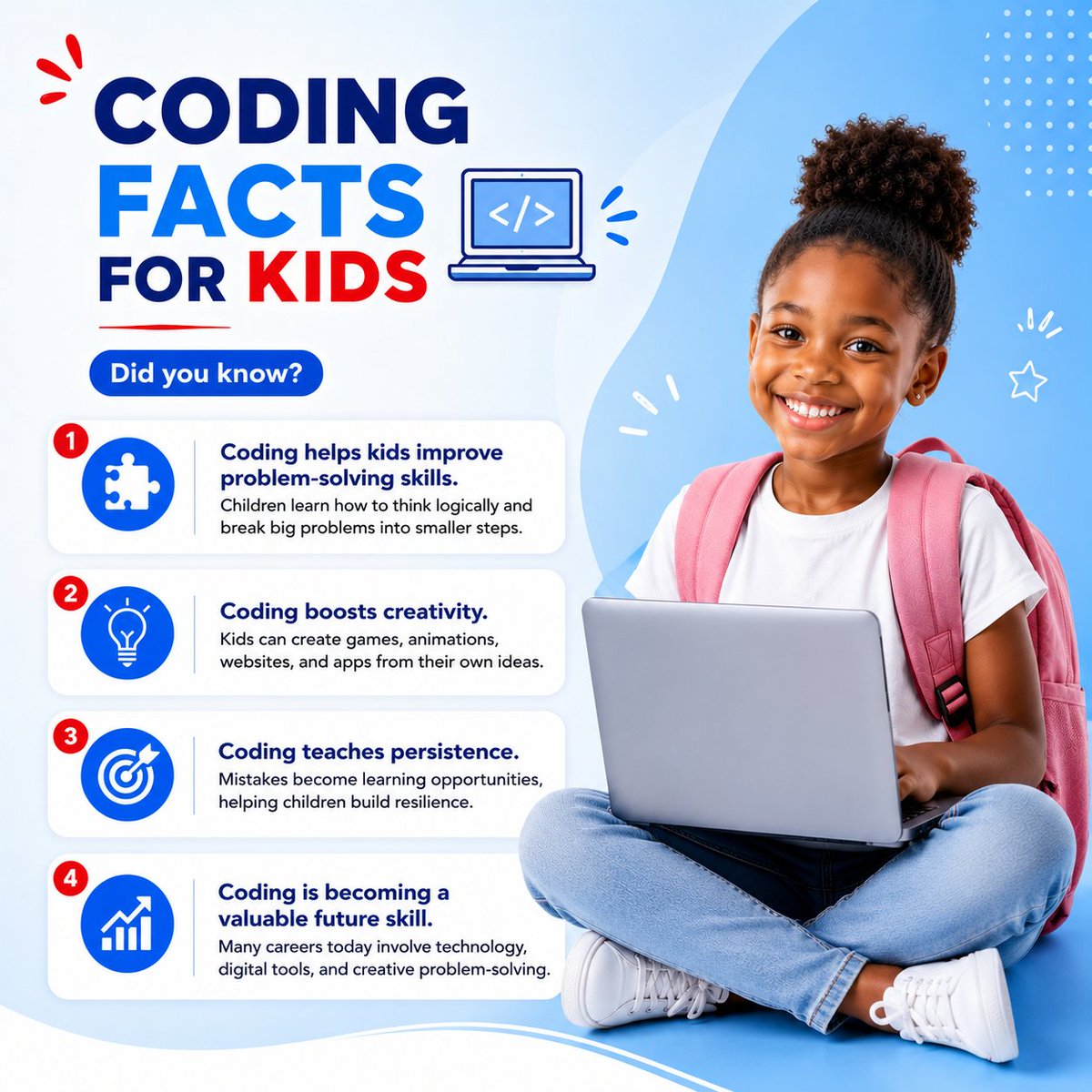 KidsTech_Africa's tweet photo. Did you know?
Coding helps kids think creatively, solve problems, and build confidence for the future.
At KidsTech Africa, we're helping young minds develop the skills they need to thrive in a digital world.
#kidstechafrica #codingforkids #futuretechleaders #digitalskills https://t.co/UJ6RTr9JCf