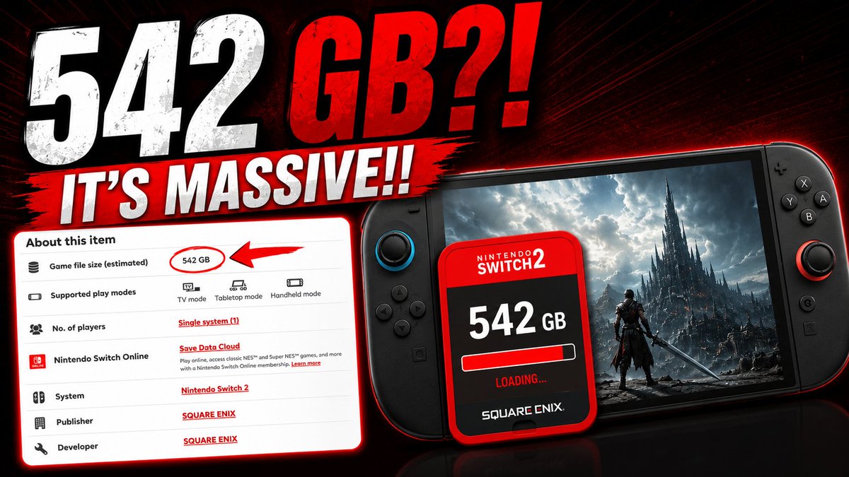 ryantimtech's tweet photo. SO NINTENDO IS RELEASING A SWITCH GAME THATS 542 GB BIG!! THIS IS INSANE!!
https://t.co/5fkz8ihbc5 https://t.co/gPaaFpRUkX
