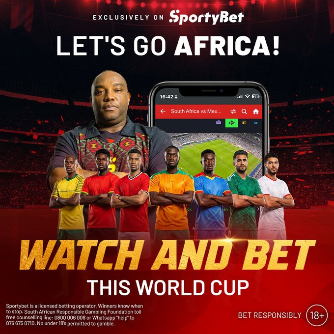 SportyBetZA's tweet photo. 🇿🇦 Mzansi, imagine this:  

You're watching the match LIVE on SportyBet. Your team scores first.  

Your 1UP bet is already paid. The game isn't over.  But you've already won.  

That's the World Cup experience on SportyBet. 🏆

Click here https://t.co/mYyRUBLsyn➡️

#WatchandBet Exclusively on SportyBet.