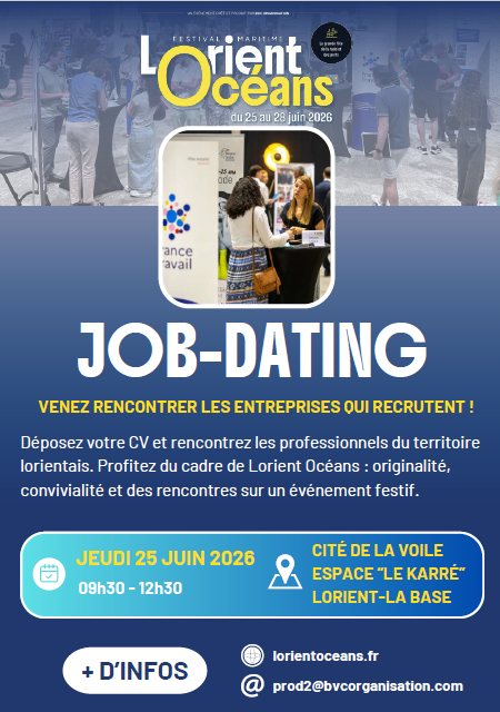 VilledeLorient's tweet photo. 💼 La Ville de #Lorient participe au Job-dating @lorientoceans le jeudi 25  juin, de 9h30 à 12h30, à la Cité de la Voile | espace Le  Karré. 
➕ d'infos : https://t.co/DkoJs5GTwq https://t.co/cn3Hy9sIMu