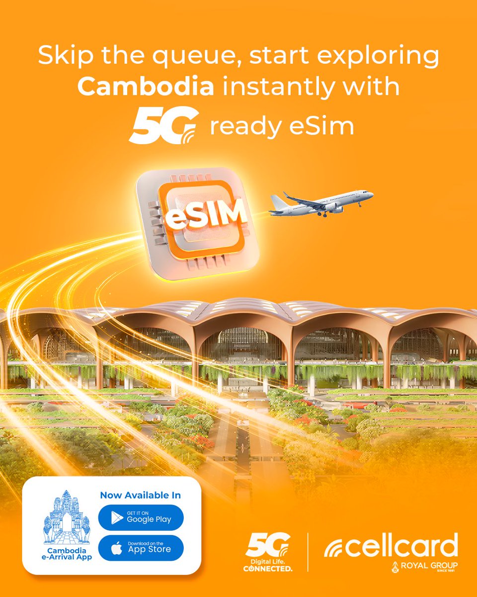 cellcardkh's tweet photo. ✈️ Cambodia Bound? Get Connected Before You Land! You can now find the cellcard Mini App built directly inside the official Cambodia e-Arrival platform. Sort your digital travel forms and secure your high-speed eSIM all in one place before you fly.​

#cellcard #eSIMCambodia https://t.co/DNaJOYhbK7