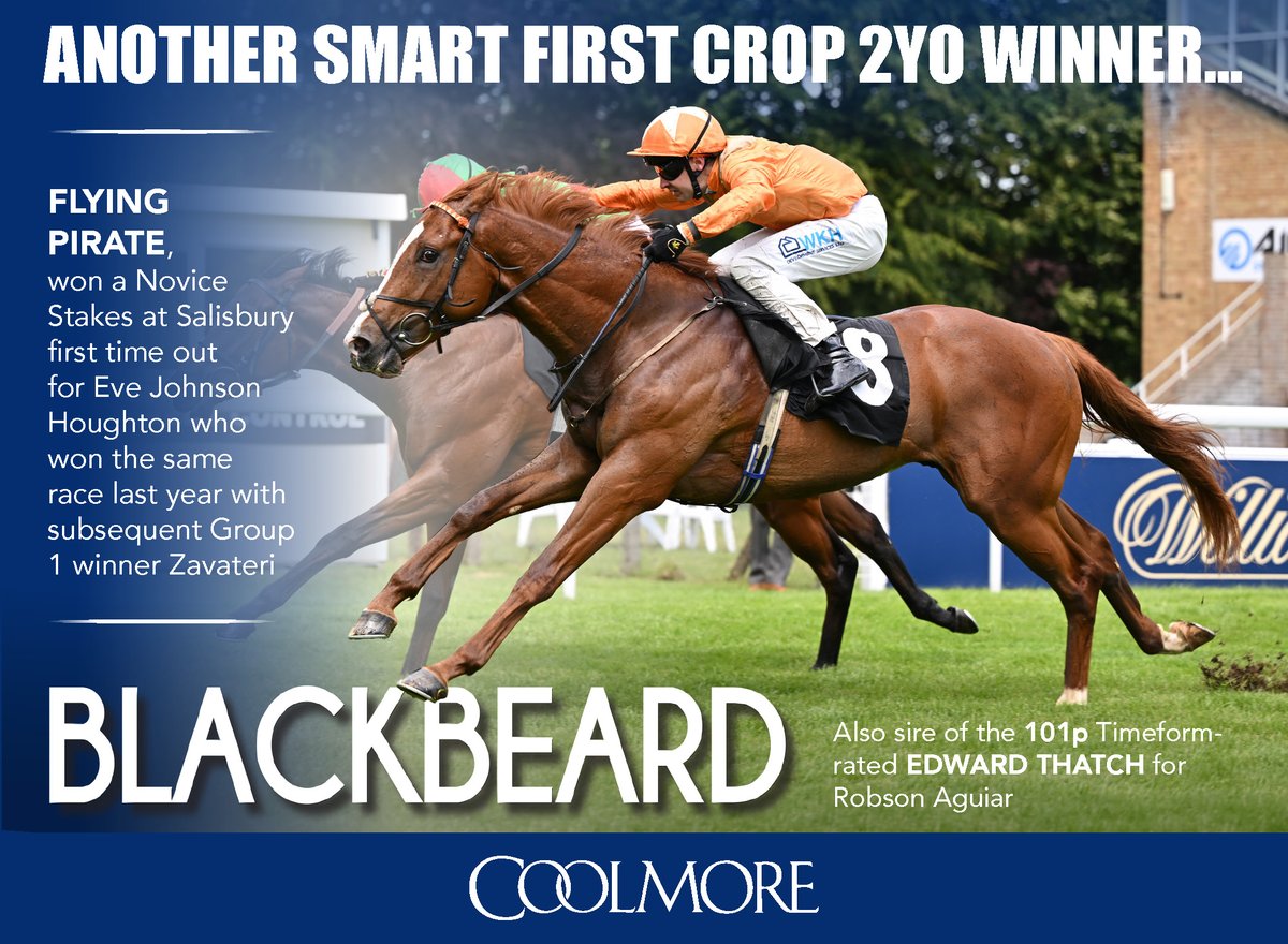bloodstocknews's tweet photo. Another smart first crop 2yo winner for BLACKBEARD👀

🏆FLYING PIRATE wins a Novice Stakes at Salisbury, the same race who subsequent Gr.1 winner ZAVATERI last year

See more⬇️ https://t.co/58l9ictBDD https://t.co/ht5hNNFXEN