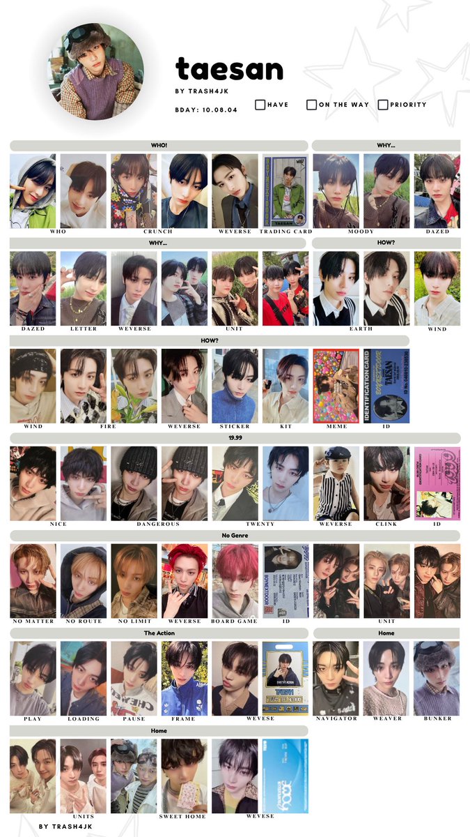 trash4jk's tweet photo. 🐰BOYNEXTDOOR PC PHOTOCARD WISHLIST TEMPLATE 🐰

! by member + photocard all album inclusions 

[updated June 10th 2026]

members - sungho, riwoo, myung jaehyun &amp; taesan 

#boynextdoor #boynextdoortemplate #boynextdoorphotocards https://t.co/r7hNUUUjcj