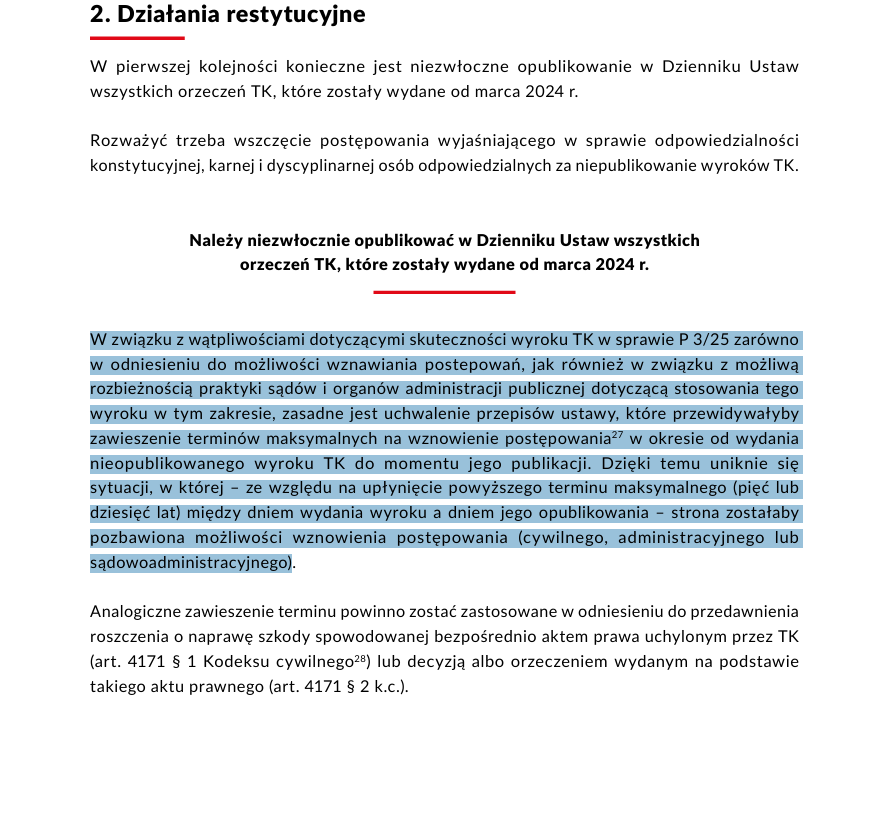 jzsjablonski's tweet photo. Właśnie z powodu ryzyka pojawienia się tego typu rozstrzygnięć, w naszym raporcie @OrdoIuris z propozycjami rozwiązań służących przywróceniu praworządności w Polsce, wraz z @Bernacinski wskazujemy na konieczność zawieszenia terminów maksymalnych na wznawianie postępowań ze względu na wyrok TK, uchylający podstawę prawną rozstrzygnięcia.

https://t.co/sjBeDihPKn