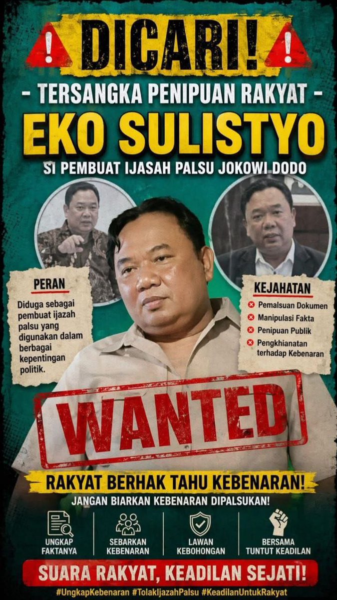dancersejati07's tweet photo. Dicari! Eko Sulistyo, relawan Jokowi, mantan ketua KPUD Solo, orang yang dipercaya Jokowi untuk membuat ijazah palsu Jokowi di Pasar Pramuka pada 2005

#TolakAPBNuntukMBG
#TolakAPBNuntukMBG https://t.co/w0SSheMYvq