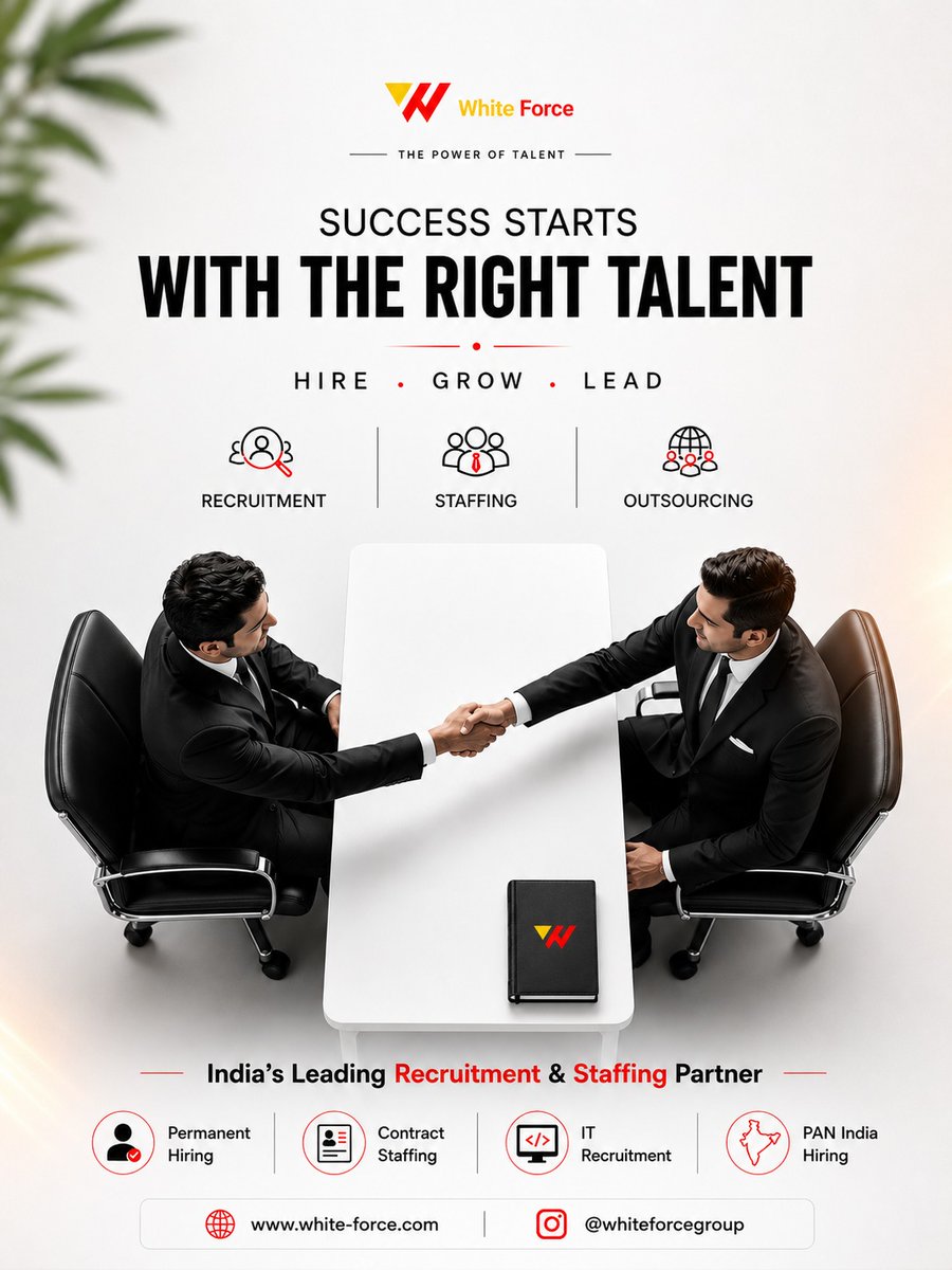 whiteforce2020's tweet photo. Building success with the right talent.

White Force empowers businesses with smart recruitment &amp; staffing solutions across PAN India.

#WhiteForce #Recruitment #Staffing #Hiring #TalentAcquisition https://t.co/P5Eo2vI78B