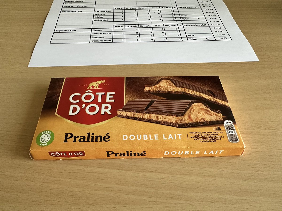 lmartabe's tweet photo. Si un alumno te regala una tableta de Cote D’Or antes de empezar el examen oral no es delito, ¿no? #Docencia #ELE https://t.co/B99BYbz6s9