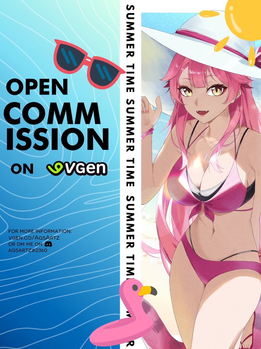 AgsArtz's tweet photo. [REPOST ARE VERY APPRECIATED✨] 

☀️SUMMER TIME!! 🏖️
Hi , I'm open commission for summer!!

-commissions are only available on VGen- 
You can check more info on my VGEN https://t.co/DdsslSZXfj

#artcommissionsopen #commissionsopen #VgenOpen #opencommission https://t.co/OnsBrWIfG1