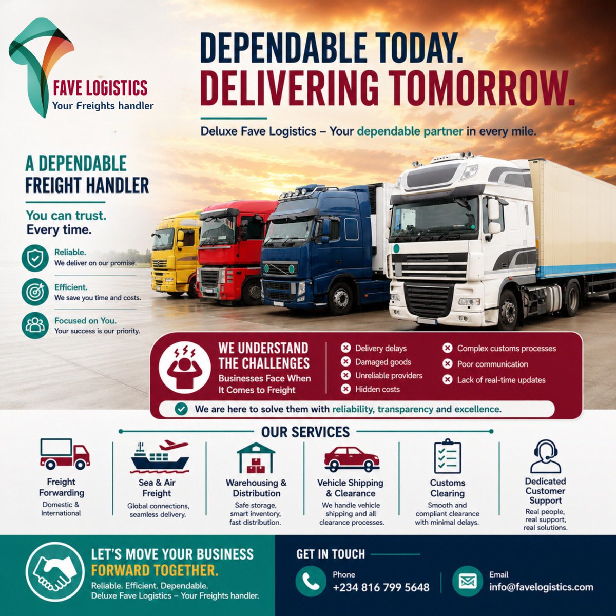 favelogistics_'s tweet photo. Freight delays, rising costs, customs stress, and missing tracking can quietly slow down a business. Deluxe Fave Logistics takes that weight off your shoulders, making shipping clearer, faster, and more reliable, so your business keeps moving without interruption. https://t.co/8hRbdcWNib