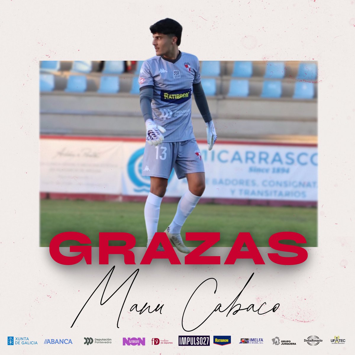 ArosaSCOficial's tweet photo. Manu Cabaco non continúa no Arosa SC 

O Arosa SC vén de confirmar unha baixa de cara á próxima tempada 2026/2027. Trátase do porteiro Manu Cabaco, que chegou a Vilagarcía o pasado verán procedente do CD Arenteiro.

ℹ️ https://t.co/csIkQ6AuJu

#SempreArosa #ArosaSC https://t.co/vh36IpXeZr