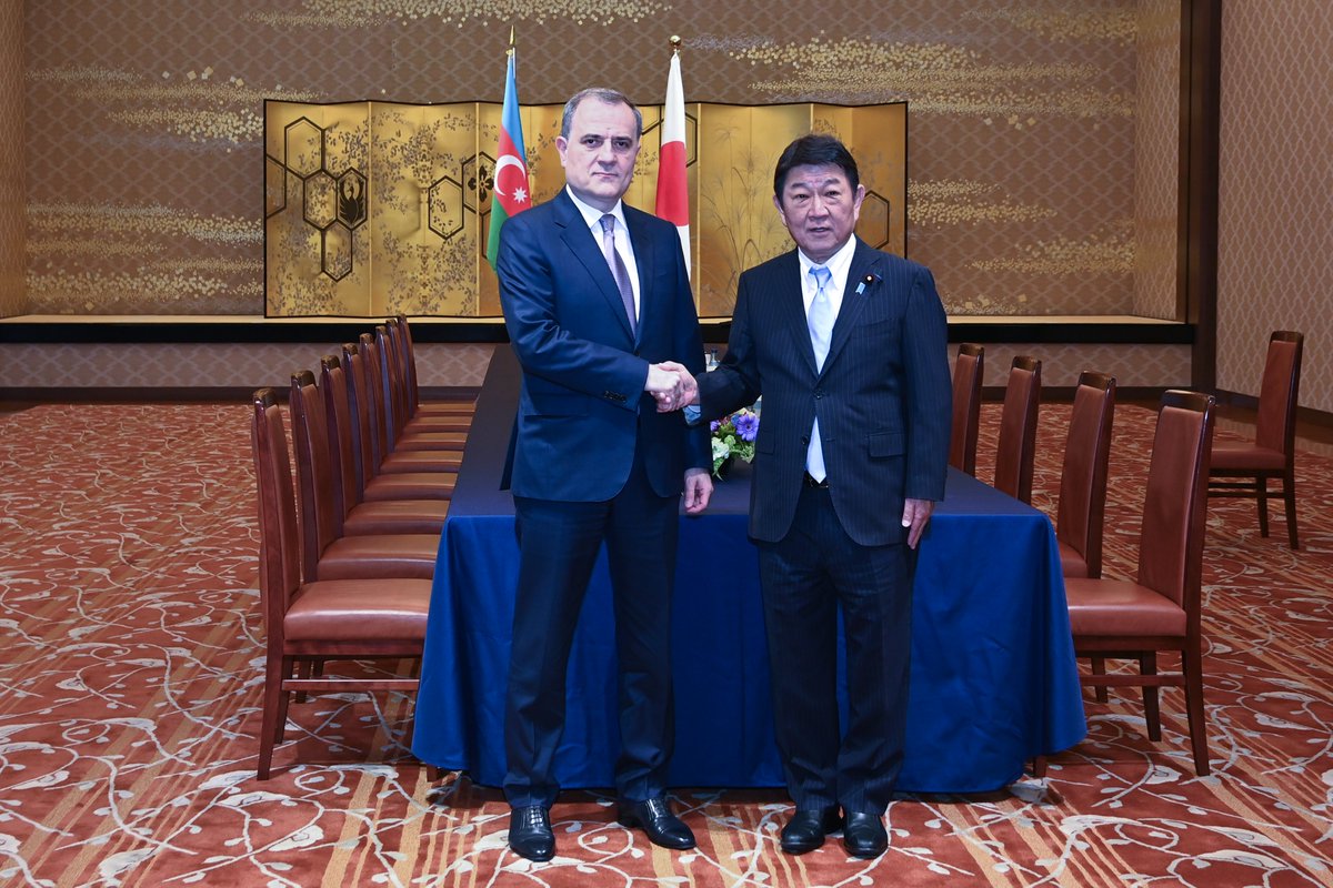 Bayramov_Jeyhun's tweet photo. Pleased to meet with the Foreign Minister of @moteging during my official visit to Japan.

We reviewed the broad agenda of Azerbaijan–Japan cooperation and discussed ways to further strengthen our partnership in the economy, trade, investment, energy, transport, and other areas. We also highlighted the importance of advancing cooperation on green technologies and decarbonization initiatives.

I informed my counterpart about Azerbaijan’s plans to introduce a visa-free regime for Japanese citizens, which will contribute to strengthening people-to-people contacts, tourism, and business exchanges between our countries.

We also discussed Azerbaijan’s growing role as a regional transportation and logistics hub, including the strategic importance of the Trans-Caspian International Transport Route in enhancing regional and interregional connectivity.

In addition, I briefed Minister Motegi on the post-conflict situation in the region, large-scale reconstruction and rehabilitation efforts in the liberated territories, and the latest developments in the Armenia–Azerbaijan normalization process.

We also exchanged views on regional and international developments, including the situation in the Middle East, and reaffirmed our commitment to multilateralism, international law, and the principles of the UN Charter, including respect for sovereignty and territorial integrity.