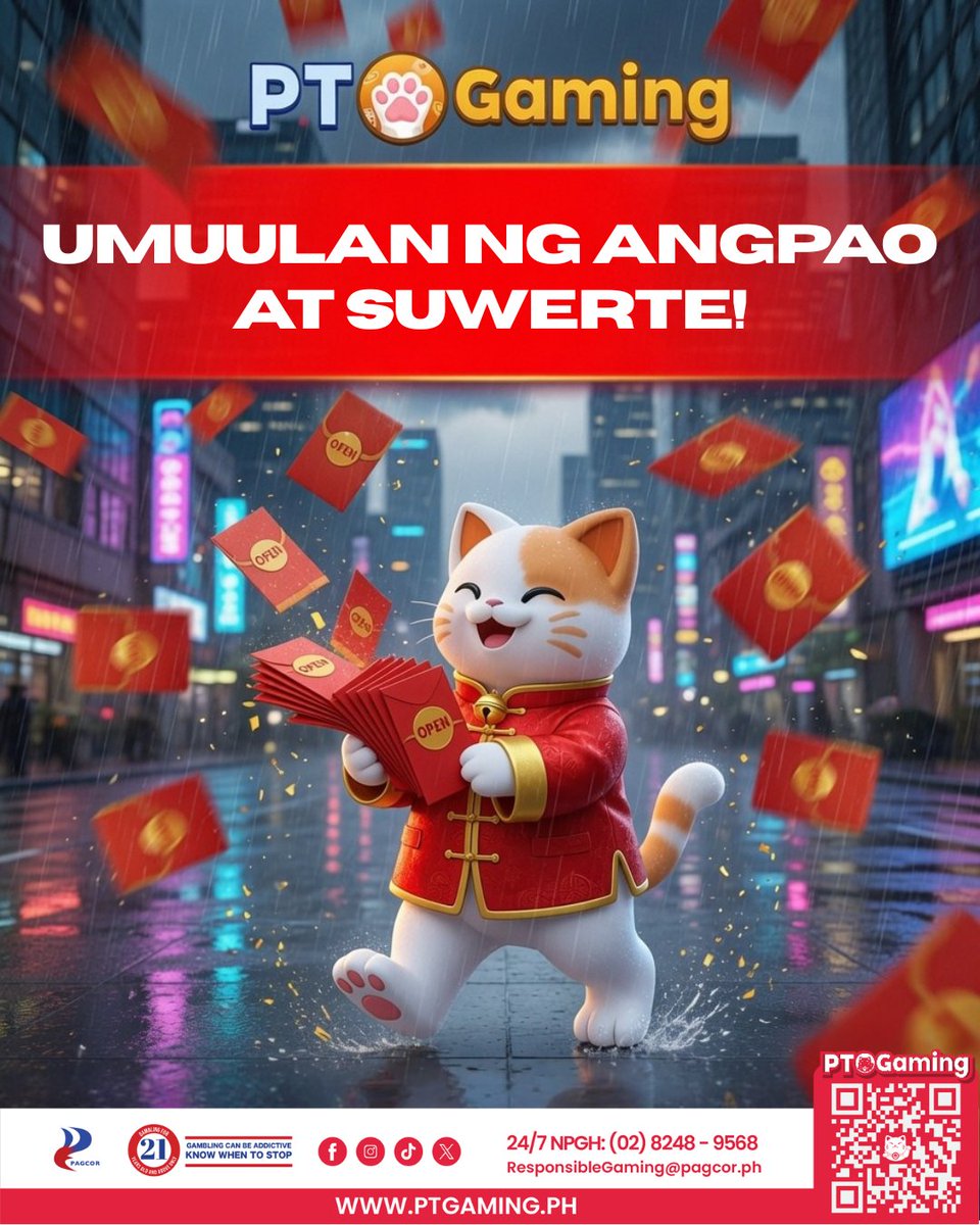 PTGamingph's tweet photo. Handa ka na bang sumalo ng Angpao?

Hindi lang ulan ang bumubuhos —umuulan din ng Angpao at exciting rewards! 🧧

Sundin lang ang mechanics paano manalo:

1.Follow our NEW Facebook page account 👉🏼https://t.co/7RoTwjn5mm

2.Follow our Official PlayTime Entertainment Instagram 👉🏼 https://t.co/sI8oHE4Kg1

3.Share this post, comment, and mention ang picture o screenshot na natanggap mong "Angpao" today , under this post at I-post sa Facebook group including your USER ID + #PTGamingAngpaoGiveaway and mention 3 PT Gamers na ililibre niyo kapag nanalo kayo ng Angpao.

4.Lucky random winners ang mananalo daily mula June 1 - June 30, 2026!
10 winners of  ₱500 Credits
5 winners of  ₱1,000 Credits
2 winners of  ₱2,500 Credits

*Terms and conditions apply.

💰 Download now to get ₱160,580 new player bonus & 1.5% unlimited cashback +2% slot return
iOS and Android: https://t.co/Ga7k986TiQ | Website: https://t.co/IaOSBYxvYI

#PTGaming #PTGamingPH #AngpaoGiveaway