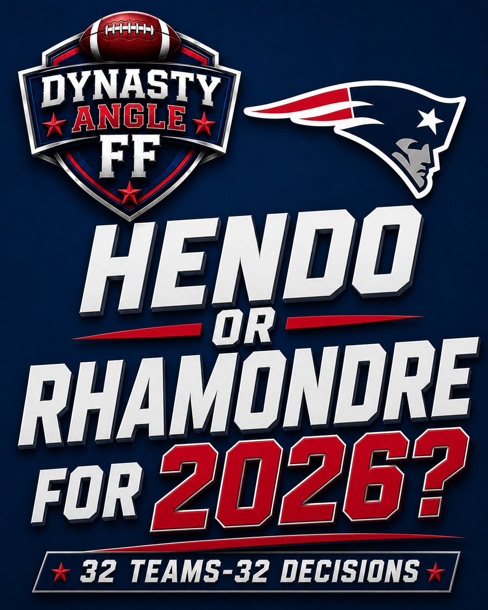 DynastyAngleFF's tweet photo. Who is the RB1 in New England for 2026- Rhamondre Stevenson or TreVeyon Henderson?

🚨 32 Teams, 32 Decisions 🚨

Every day: One team. One uncomfortable question. One actionable answer.

Day 23: New England Patriots 🏈

For dynasty, this feels like Henderson. For 2026, I don’t think it’s that clean.

Let's talk through it 👇