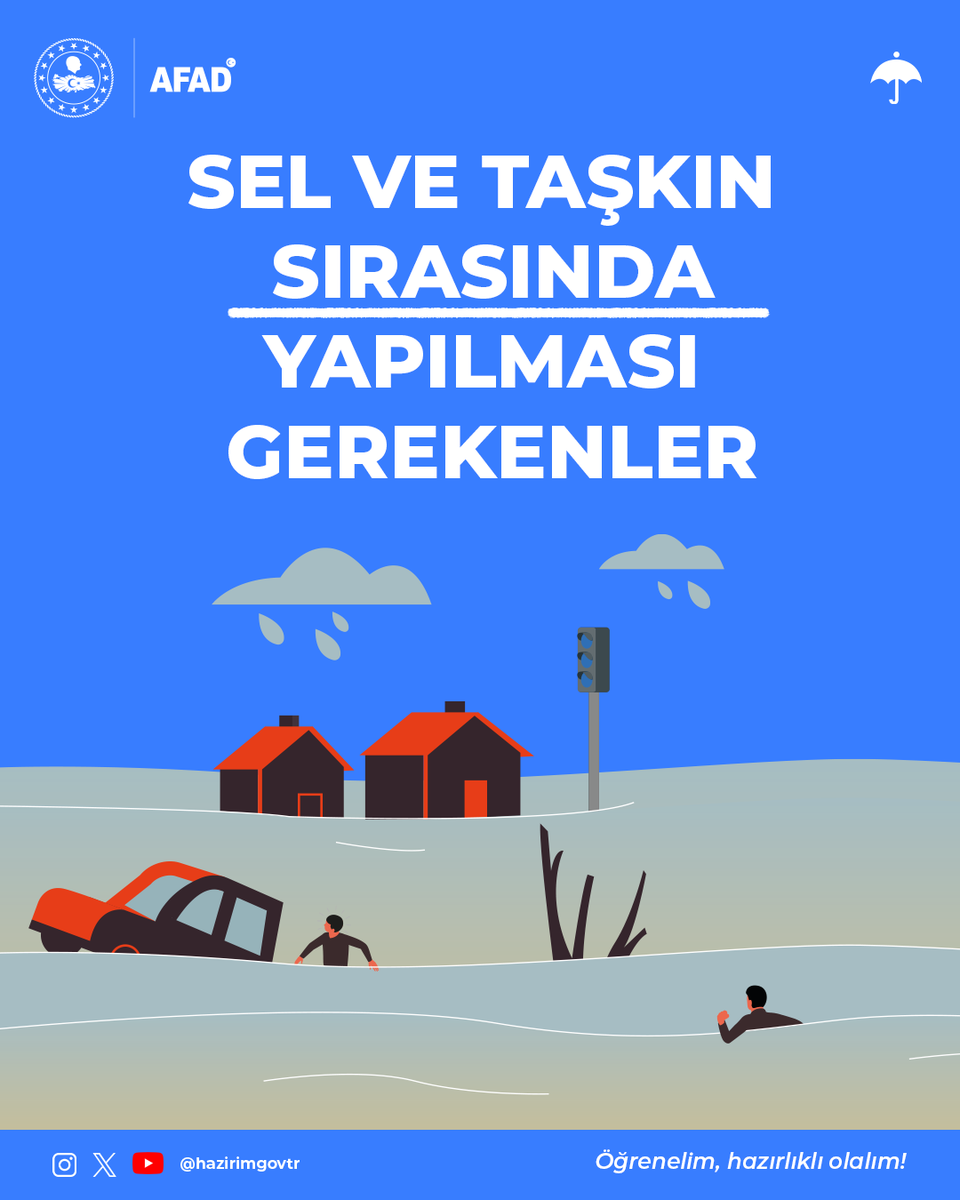 hazirimgovtr's tweet photo. Sel ve taşkın anlarında doğru davranışlar hem kendi güvenliğimiz hem de çevremizdekiler için kritik önem taşır.

Sel ve taşkın sırasında yapılması gereken adımları unutmayın. 👇

#hazırım #sel #önlem https://t.co/nV1O6cksrI