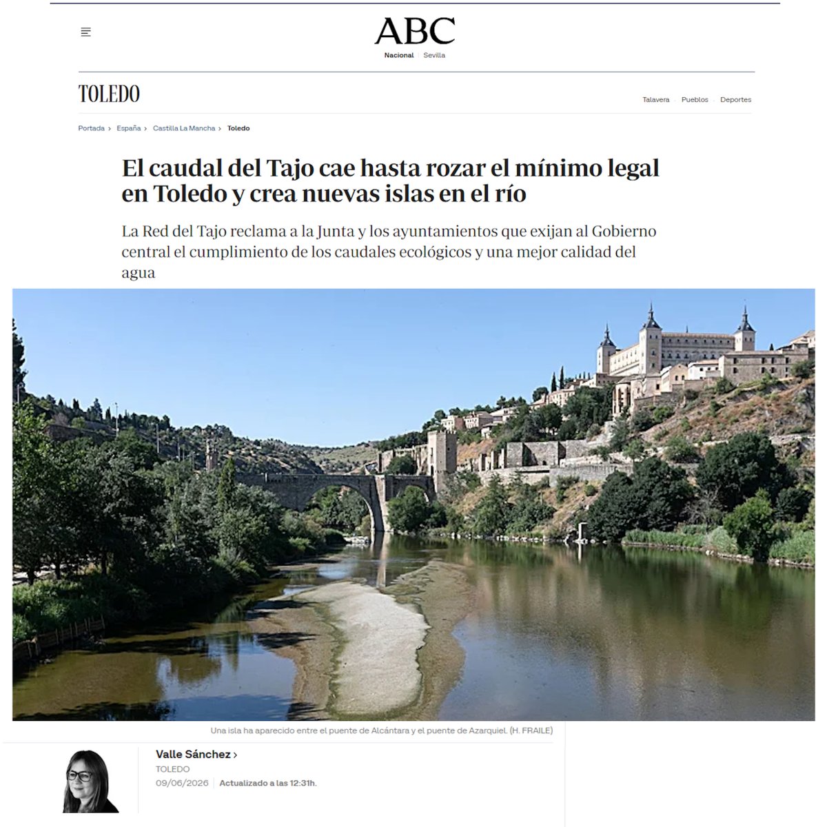 ToledoHistorico's tweet photo. #Toledo #MedioAmbiente #RíoTAJO 
El #Tajo desapareciendo como #río mientras @MitecoGob sigue evitando cumplir los reales caudales ecológicos, y mientras @GobJCcM ve al Tajo como una cañería de agua desviable a su Tubería Manchega... 
Vía @ABC_Toledo. 
https://t.co/CrLzHQckQy https://t.co/RAQe1GTOcY