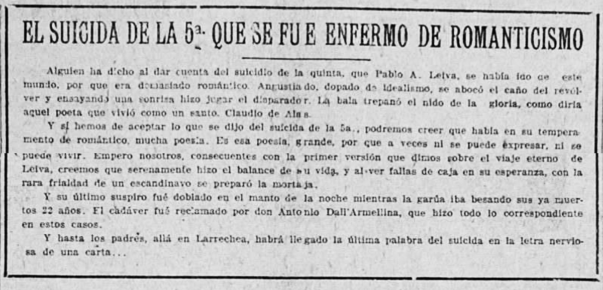 delfinaplissken's tweet photo. ENFERMO DE ROMANTICISIMO: Sobre el suicidio de un santafesino llamado Pablo A. Leiva. 

"Habia en su temperamento de romántico, mucha poesía. Esa poesia, grande, por que a veces ni se puede expresar ni se puede vivir"

Diario El Orden (12 de Junio de 1929) https://t.co/c2LiylbTt0