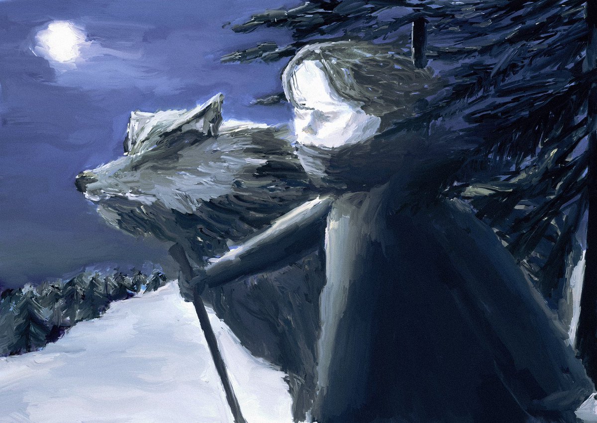 Kumo296's tweet photo. 狼と少年
#schirm. 

好きな曲をイメージして描きました🌙🐺 https://t.co/5RsYvhmKIn