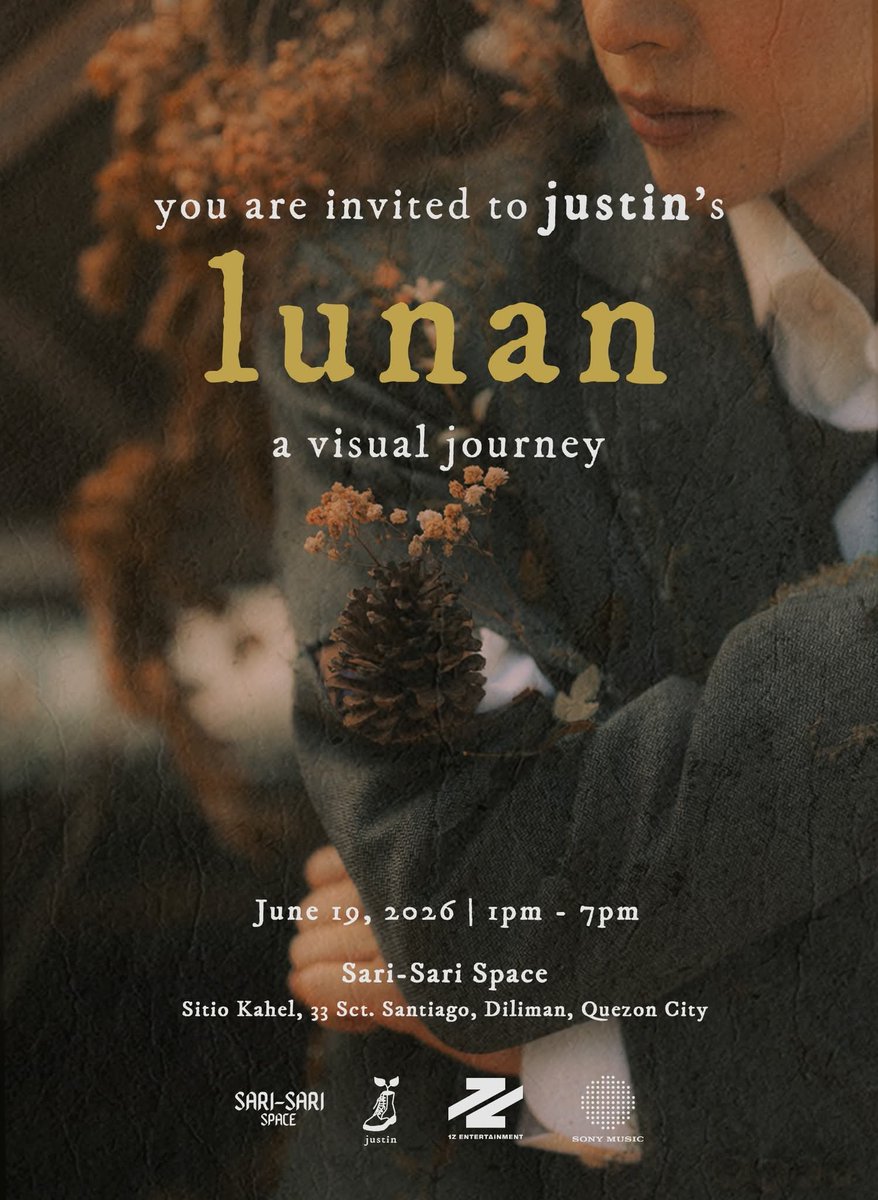 manilaconcerts's tweet photo. justin will hold justin’s lunan, an art and music showcase celebrating his visual journey, featuring artworks from the creative minds behind dahon and pieces from fans who continue to inspire him. 🍂

justin’s lunan is happening on June 19, 2026, from 1PM to 7PM at Sari-Sari Space.

Pre-save dahon here: https://t.co/TsiDca7cGO