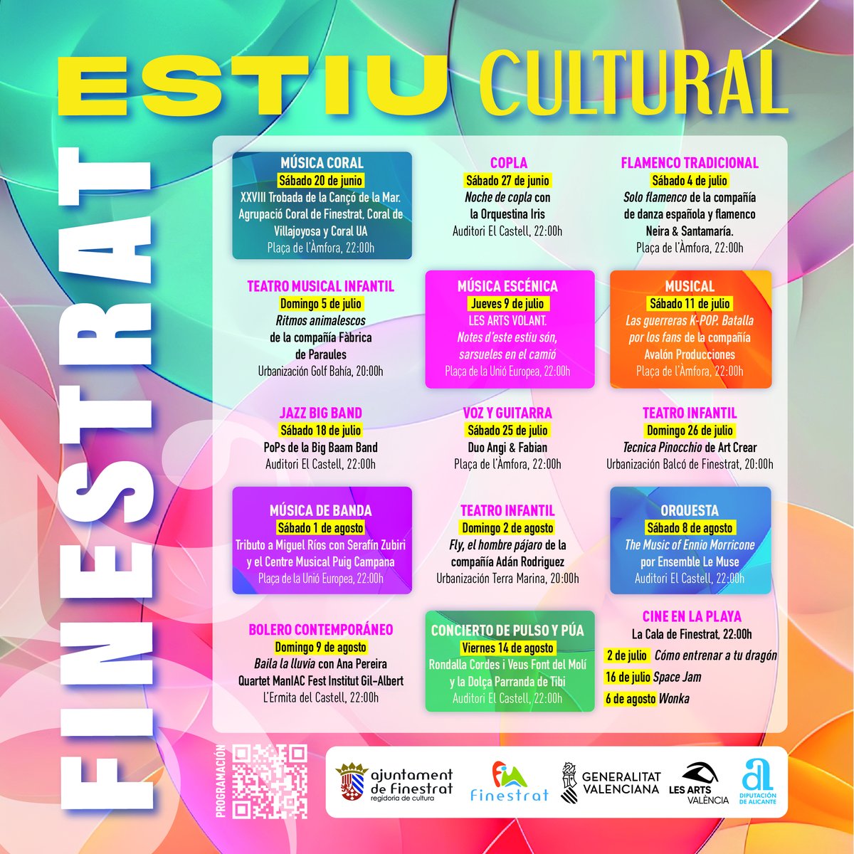 AytoFinestrat's tweet photo. Presentamos el Estiu cultural #Finestrat 2026 con espectáculos como "Les Arts Volant", el musical "La revolución k-pop", tributos a Ennio Morricone y a Miguel Ríos "Bienvenidos" con Serafín Zubiri  y el Centre Musical Puig Campana https://t.co/7rcNgob6vK https://t.co/LLriq27r2n