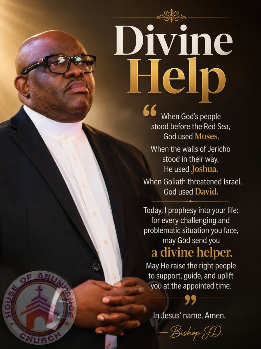 hoachurchtx's tweet photo. Divine Help
When God's people faced the Red Sea, God used Moses. For the walls of Jericho, He used Joshua. For Goliath, God used David.

Today, I prophesy into your lives: for every problematic situation, may God send you a helper.

#BishopJD
#HouseofAbundance https://t.co/HcTbzgkUQ6