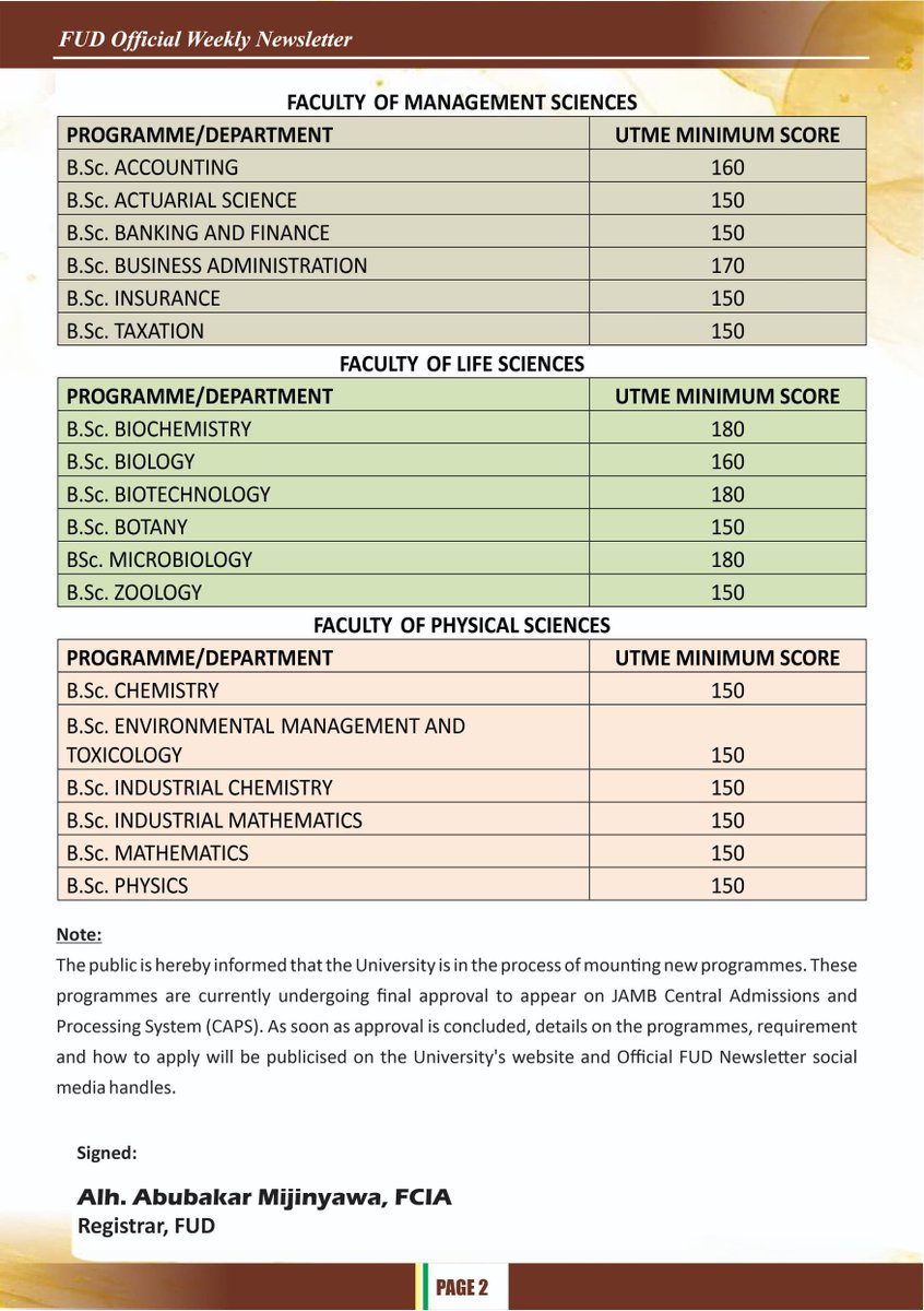AminuNass's tweet photo. To whom it my concern: 2026/2027 Admission: Cut-Off Marks for All Programmes at Federal University Dutse (FUD), Jigawa State. https://t.co/0TTEdH1G9z