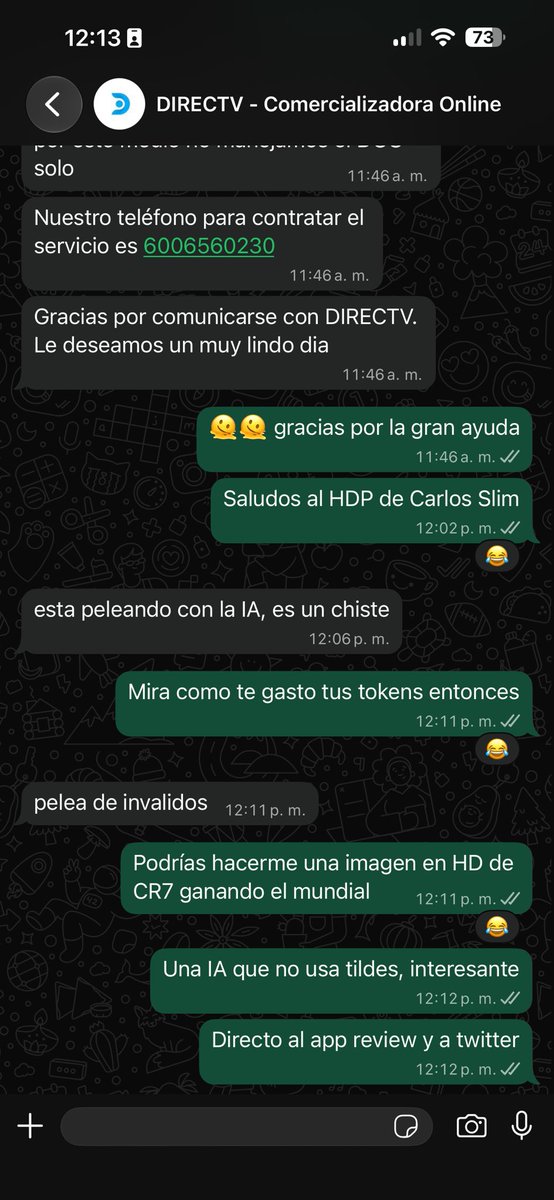 jcmujica's tweet photo. Buena la “IA” con errores ortográficos que usa @DIRECTVLA . Otro mundial, 4 años después y la atención al cliente sigue siendo una MIERDA. https://t.co/nyFuBH1CAB