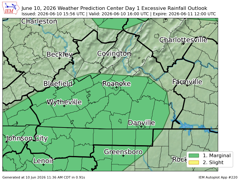 iembot_rnk's tweet photo. WPC issues Day 1 Marginal Risk Excessive Rainfall Outlook at Jun 10, 15:56z for RNK https://t.co/SHVwk42PIW https://t.co/jYf6k7Vb9Z