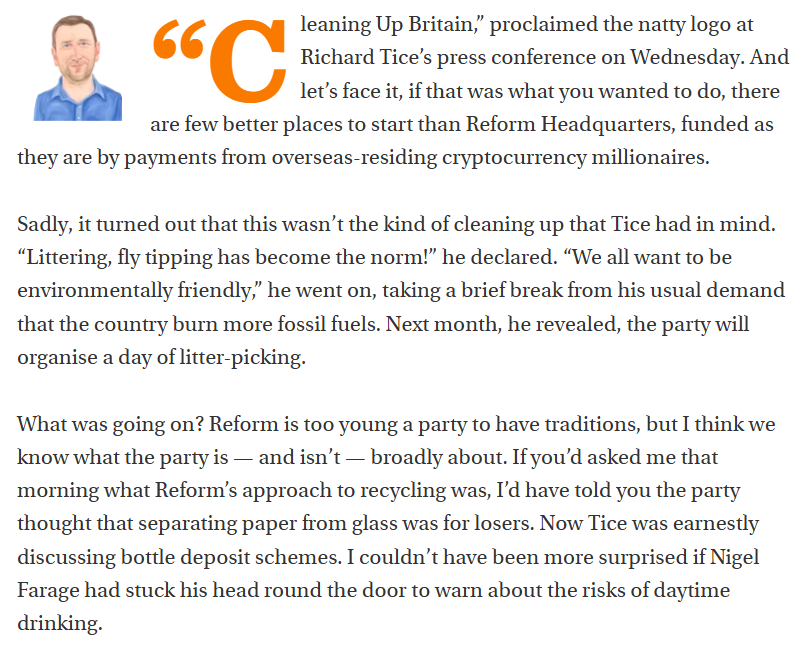 RobDotHutton's tweet photo. Nice Tice: my SKETCH of Reform trying to clean up Britain - and the party's image. https://t.co/DHkcNAvhcY https://t.co/FmP9MKShYA