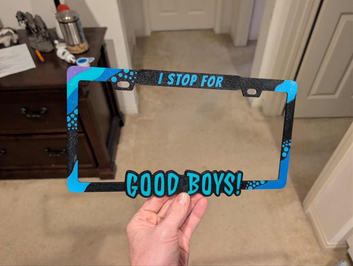 Cobanyte's tweet photo. My queue is wide open for custom furry license plate frames! Hit me up on discord or telegram @Cobanyte for more info!

Frames start at $25! https://t.co/JvotjT0gJ9