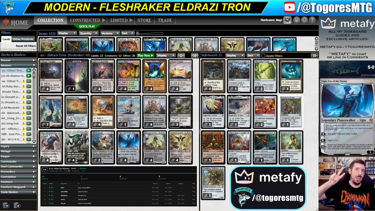 TogoresMTG's tweet photo. 5-0 Trophy on Stream with Eldrazi Tron! 
Playing Fleshraker again in this meta without Phlage and that means less removal for the token making Eldrazi. 
🏆🦈🏆
Remember I have a full Eldrazi primer with sideboard guide in my  Metafy. 

Video on YT next week ▶️ https://t.co/iM8x6hVd9T