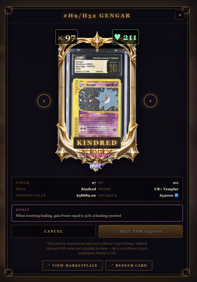 mouisaac's tweet photo. I think I just hit the craziest pull of my life in @Collector_Crypt. 👻

🏆 Biggest hit in the Mythic Pokémon Gacha Pack
🎴 2003 Skyridge Gengar CGC 10 Pristine
💰 Valued at $58,889

@0xFrisk how are we feeling about this one?

Took it straight into One Arena by @Rosentica and awakened it into a UR+. ⚔️🔥

From grail collectible to battle-ready monster.