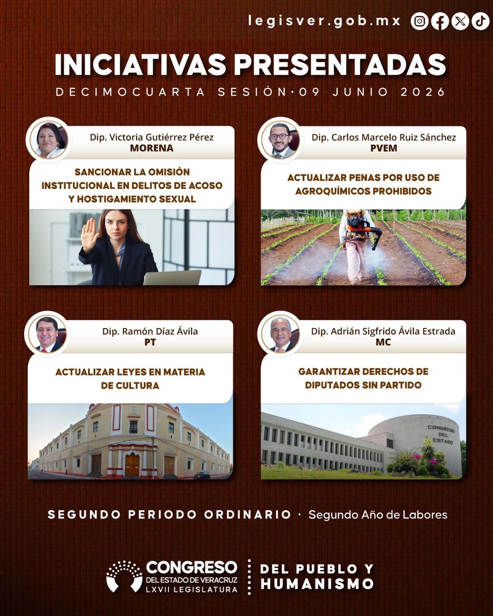 legisver's tweet photo. Conoce las propuestas presentadas en la Decimocuarta Sesión Ordinaria de la LXVII Legislatura. 👇 https://t.co/hVI8642t3S