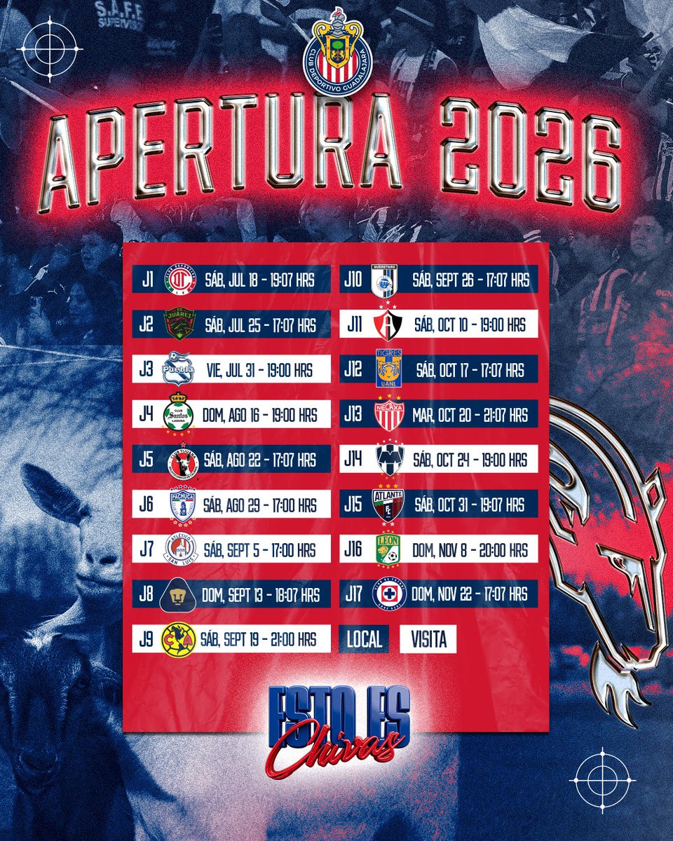 ChivasNotii's tweet photo. ¿En dónde nos veremos, ChivaHermanos? 👀

📆 Guarden las fechas porque en este Apertura 2026 vamos UNIDOS 🫂 https://t.co/F9oZvjy8X2