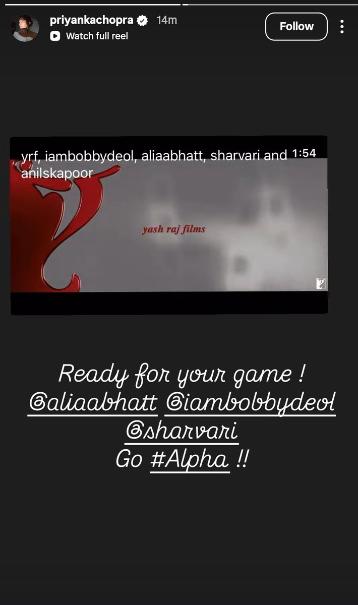 Aliasnation's tweet photo. SS Rajamouli, Priyanka Chopra,  Ayushman Khurana and Vaani Kapoor via their insta story 📸

#AliaBhatt #Alpha #SharvariWagh https://t.co/FmVSR3502K