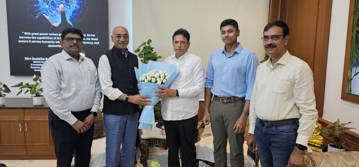 JayGalla's tweet photo. Pleasure to meet Telangana Industries Minister, Sri D. Sridhar Babu Garu to share an update on the progress of Amara Raja Giga Corridor project. Discussed the significant investments made, the pace of execution, and our vision to make Telangana a key hub for advanced energy and battery manufacturing. Thank you for your continued encouragement and support.