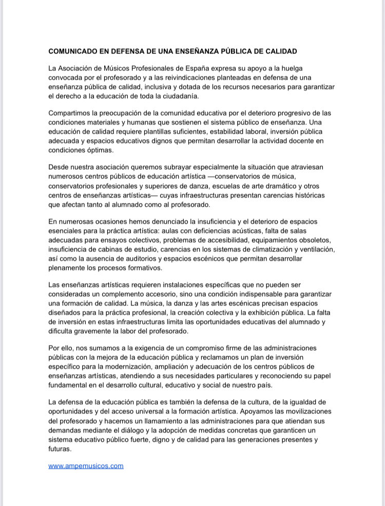 AmpeValencia's tweet photo. Manifiesto de AMPE MÚSICOS https://t.co/hx05GD7gF7 #vagaeducativa #huelgaeducativa #vagaeducacio #vagaindefinida #infraestructurasdignas https://t.co/hQOVmykuBF