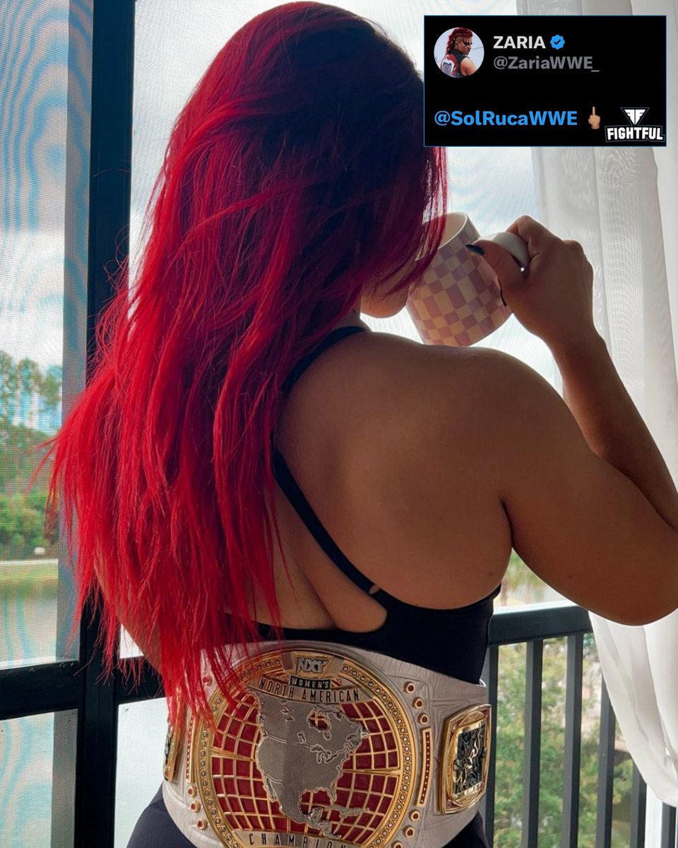 Fightful's tweet photo. Zaria sends a shot to Sol Ruca after winning the NXT Women’s North American Championship. https://t.co/ypyolSJYXB