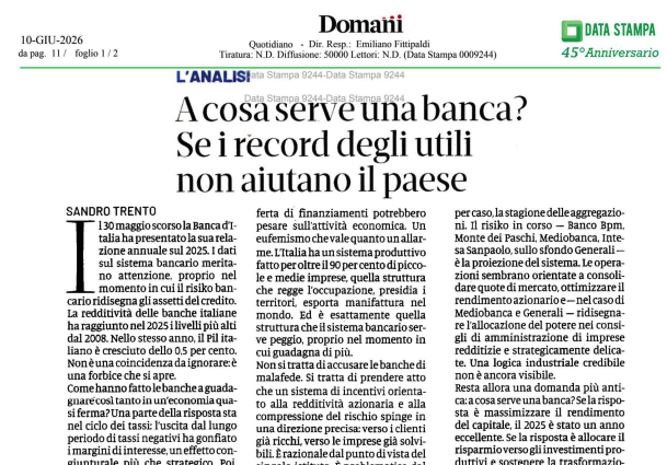 unimpresa's tweet photo. 📰 #Unimpresa su #Domani - A cosa serve una banca? Se i record degli utili non aiutano il paese
https://t.co/WY3RzFoBQc
#banche #mps #montepaschi #Intesasanpaolo #bancobpm https://t.co/otzy2vbLoG