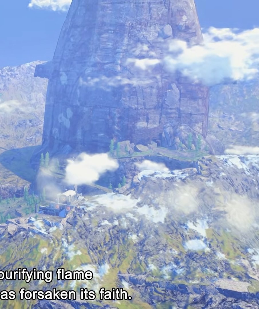JokingDev's tweet photo. @king_of_games34 There's giant metal structures in the background,
a whole ass spaceship, this dude appears to be a hologram, there's a robot/interlink/moebius. 
Plus, the whole world appears to be some sort of ringworld. 
Like wtf are you talking about, mam. https://t.co/neuiCZdrhJ