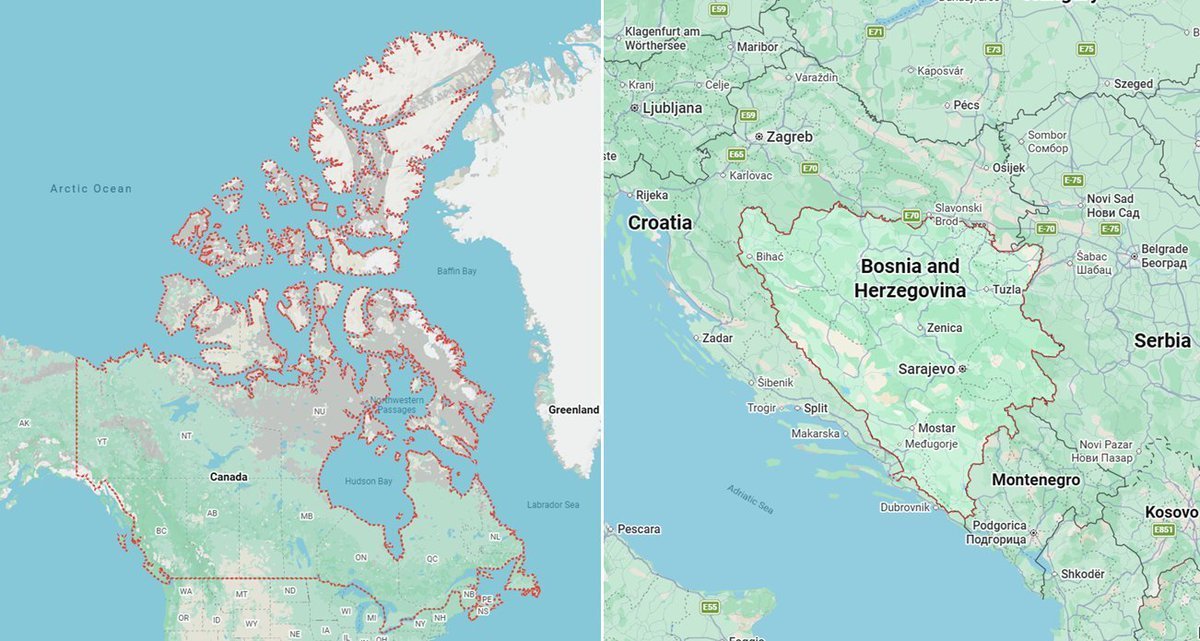 SweeperPod's tweet photo. 2/8 - Coastline champions 🇨🇦 

Canada, meanwhile, has the longest coastline of any country on the planet - and by extension, any participant at the World Cup - at 243,042km.

The co-hosts are in a group with Bosnia & Herzegovina, who have the shortest coastline of any non-landlocked country at the tournament (20km), narrowly edging out Jordan (26km) and DR Congo (37km).