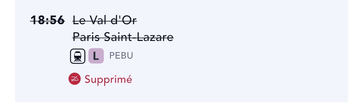 t_shitpostt's tweet photo. Bonjour @LIGNEL_sncf, je vous remercie de me dire rapidement pourquoi ce train a été supprimé en pleine desserte (j’allais le prendre à Courbevoie) https://t.co/giO0vznLn5