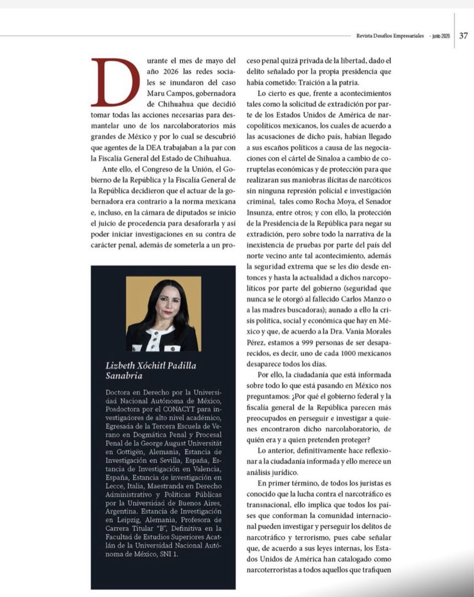 LzbethPadilla2's tweet photo. Aquí mi postura sobre si existe o no un delito en la actuación de la Gobernadora de Chihuahua, Maru Campos.🤓

Gracias a IDE por publicar mi artículo 🤗

Aquí pueden leer el artículo y la revista completa 👇🏻

https://t.co/Oalh9kTJ7P

#dralizpadilla #marucampos https://t.co/Tz18mhmDVq
