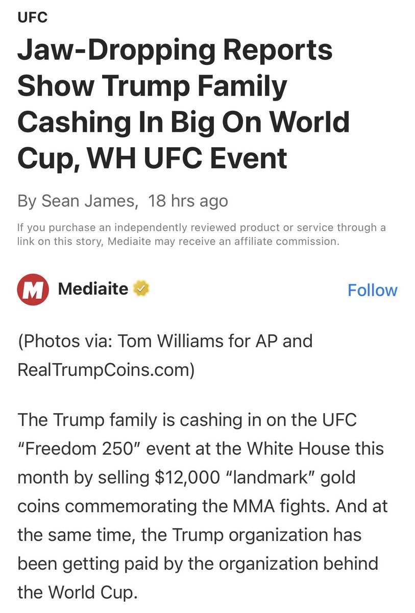 profmath56's tweet photo. Sounds like more grift and corruption to me. Admittedly, I am not a constitutional lawyer. However, this clearly seems to be a violation of the emoluments clause in the constitution, which says that a sitting President cannot benefit financially from being the President. https://t.co/54UmuKq4KS