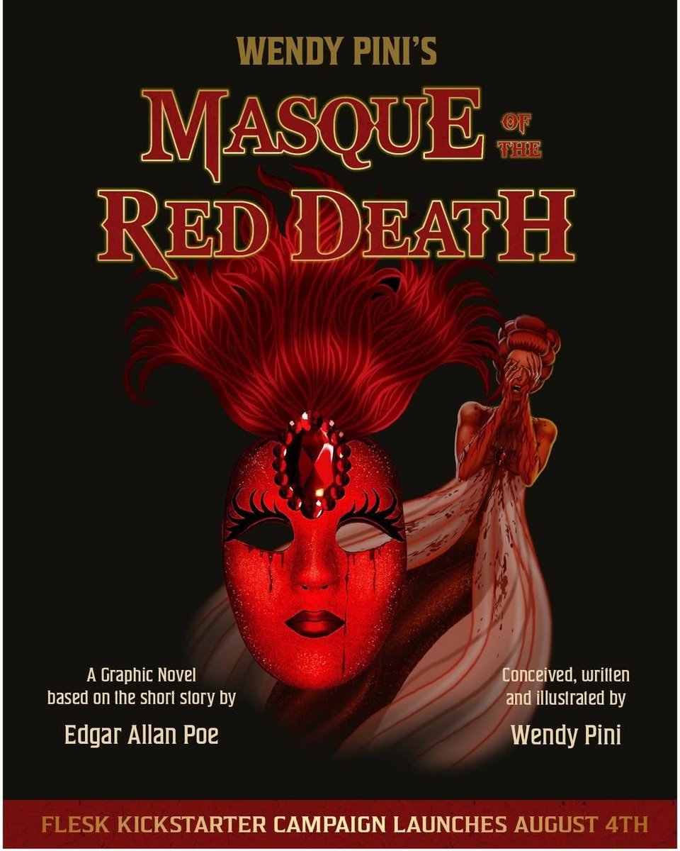 elfquest's tweet photo. Big news for Wendy Pini fans!  

A new graphic novel of Wendy's Masque of the Red Death is coming this October from Flesk Publications.

The Kickstarter launches on August 4th! https://t.co/wEdTGEVHD4