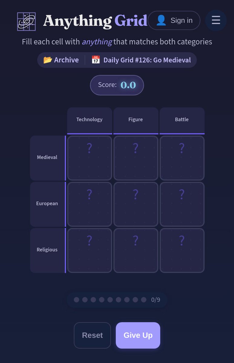 AnythingGrid's tweet photo. Anything Grid #126: Go Medieval

Fill all 9 cells with anything that fits both categories. Share your results below! 👇

https://t.co/4fYXQaQEH7 https://t.co/wUrP5kHAtT