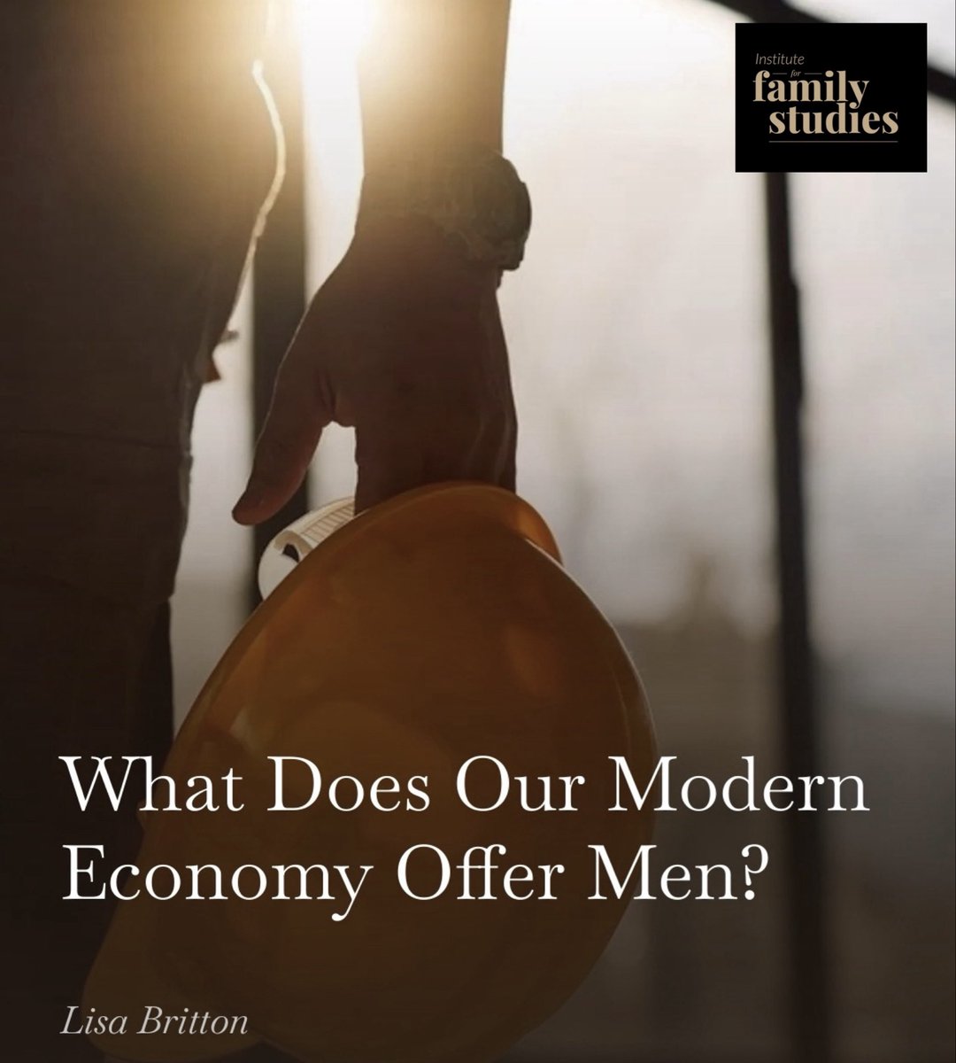 LisaBritton's tweet photo. Men are being left behind in our modern economy. Making matters worse, society tells boys and men to “step aside” for girls and women or punishes sectors where men thrive as “sexist.”

We have to get more serious about what today’s economy offers men. Check out my latest for @FamStudies where we do just that!: https://t.co/OzNpNgalpl